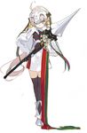  bell black_gloves black_legwear blonde_hair capelet elbow_gloves fate/grand_order fate_(series) gloves helmet holding holding_weapon jeanne_d'arc_(fate)_(all) jeanne_d'arc_alter_santa_lily long_hair looking_at_viewer pako polearm solo spear thighhighs weapon white_capelet yellow_eyes 