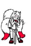  3_tails anthro blind canine chloe_placeholder clothing eyes_closed female fox hair latchkey_kingdom long_hair mammal multi_tail p5ych simple_background skirt smile white_background yuman 