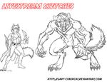  animal_humanoid anthro canine cat_humanoid clothed clothing cybercat dagger duo feline female humanoid male mammal melee_weapon monochrome nude open_mouth standing weapon 