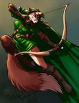  anthro archery boots canine clothed clothing cybercat female footwear fox fur hair mammal open_mouth simple_background solo 