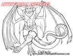  anthro clothed clothing cybercat dragon looking_at_viewer lying male monochrome muscular on_back smile solo wings 