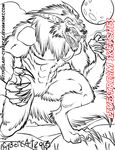  anthro canine cybercat fur hair macro male mammal monochrome muscular no_pupils open_mouth solo standing wolf 