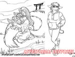  anthro caprine clothing cybercat duo eyewear feline female glasses japanese_clothing kimono kneeling mammal monochrome open_mouth sheep smile standing 