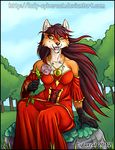  anthro canine clothed clothing cybercat female fox fur hair jewelry looking_at_viewer mammal necklace open_mouth outside smile solo 
