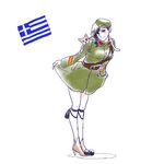  1girl animal artist_request brown_eyes brown_hair female greece greek_flag hat military military_uniform original solo uniform world_war_i 