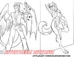  abs anthro bikini canine clothed clothing cybercat demon duo female horn looking_at_viewer male mammal standing swimsuit wings 