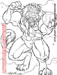  anthro clothed clothing cybercat feline flexing lion looking_at_viewer macro male mammal monochrome muscular solo 