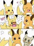  ! &lt;3 anger_vein angry blush cleft_tail comic eyelashes eyes_closed female group mimikyu mouthless nintendo open_mouth pikachu pok&eacute;mon raichu speech_bubble video_games winick-lim 