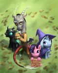  2016 bakuel cape changeling clothed clothing discord_(mlp) draconequus earth_pony equine female feral friendship_is_magic group hair hat horse looking_at_viewer mammal multicolored_hair my_little_pony pony purple_eyes sign starlight_glimmer_(mlp) thorax_(mlp) trixie_(mlp) wizard_hat 