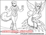  anthro arthropod butterfly canine cybercat duo female fennec fox hybrid insect looking_at_viewer male mammal monochrome smile 