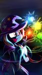 2016 black_background blue_fur cape clothed clothing cutie_mark equine female feral fireworks friendship_is_magic fur hair hat horse mammal multicolored_hair my_little_pony open_mouth phuocthiencreation pony simple_background solo trixie_(mlp) two_tone_hair wizard_hat 