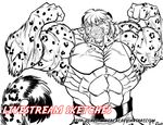  anthro clothed clothing cybercat feline flexing looking_at_viewer male mammal monochrome muscular solo watermark 