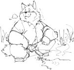  2024 anthro balls belly blush bodily_fluids canid canine canis clothing domestic_dog fugashi4090 genital_fluids genitals kemono male mammal navel peeing penis shirt sketch slightly_chubby solo topwear urine 