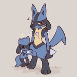  1:1 2024 3_fingers 3_toes advos ambiguous_gender anthro black_eyes blue_body blue_fur blue_tail chest_spike duo feet fingers front_view fur generation_4_pokemon grey_background holding_another holding_leg holding_thigh looking_at_viewer lucario narrowed_eyes nintendo pokemon pokemon_(species) red_eyes riolu simple_background spikes spikes_(anatomy) standing tail toes 