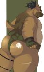  2024 anthro arufina_w asian_clothing belly big_belly brown_body canid canine canis clothing domestic_dog east_asian_clothing hi_res humanoid_hands japanese_clothing kemono lifewonders male mammal mawashi overweight overweight_male scar simple_background solo tokyo_afterschool_summoners yasuyori_(tas) 