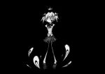  1girl abstract black_background crown distortion highres kaname_madoka looking_at_viewer mahou_shoujo_madoka_magica monochrome no_mouth one-eyed rigel0310 school_uniform skinny solo 