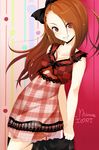  brown_eyes brown_hair casual face idolmaster idolmaster_(classic) idolmaster_2 long_hair looking_at_viewer minase_iori naughty_face nira_(vira) smile solo 