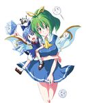  bad_id bad_pixiv_id blue_eyes blue_hair blush breast_lift breasts cirno daiyousei dress echizen_(hvcv) fairy frozen green_eyes green_hair hair_ribbon ice kedama large_breasts minigirl multiple_girls older ponytail ribbon touhou wings 