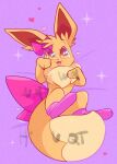  anonymous_artist bed bow_accessory butt_bow clothing eevee female feral furniture generation_1_pokemon legwear nintendo nuzzle_the_eevee pokemon pokemon_(species) solo thigh_highs 