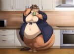 2023 ambiguous_gender anthro appliance belly big_belly big_moobs biglovealicia brown_hair cel_shading clothed clothing container cup detailed_background digitigrade felid full-length_portrait fully_clothed hair hi_res huge_belly kitchen kitchen_appliance lion mammal microwave_oven moobs oven overweight overweight_ambiguous pantherine pear-shaped_figure portrait shaded signature solo tail thick_tail thick_thighs wide_hips