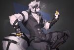  2024 absurd_res anthro belt canid canine canis clothing cybernetic_leg cybernetic_limb fingerless_gloves fur gloves hair handwear hi_res male mammal meowga mihoyo shirt solo tail topwear vest von_lycaon white_body white_fur white_hair white_tail wolf zenless_zone_zero 