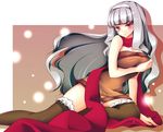  bad_id bad_pixiv_id blush breasts cleavage hairband highres idolmaster idolmaster_(classic) large_breasts long_hair natsu_(anta_tte_hitoha) panties pantyshot red_eyes scarf shijou_takane silver_hair smile solo thighhighs underwear white_panties 