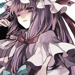  hair_ribbon hina_(pico) long_hair lowres one_eye_closed patchouli_knowledge purple_hair red_eyes ribbon solo touhou 