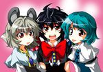  animal_ears black_hair blue_eyes blue_hair grey_hair heterochromia houjuu_nue kurinton mouse_ears multiple_girls nazrin red_eyes short_hair tatara_kogasa touhou 