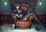  blue_eyes blue_hair chair dominic easy_chair full_body gothic_lolita knee_up leaning_back lolita_fashion long_hair looking_at_viewer panty_&amp;_stocking_with_garterbelt sitting sitting_sideways solo stocking_(psg) striped striped_legwear thighhighs 