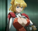  blonde_hair breasts cleavage excellen_browning huge_breasts screencap solo stitched super_robot_wars super_robot_wars_og_the_inspector super_robot_wars_original_generation third-party_edit 