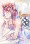  bare_shoulders flower head_wreath just_be_friends_(vocaloid) long_hair megurine_luka mutomutyakusyoku nail_polish paper_airplane pink_hair pink_nails solo vocaloid 