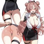  1girl anus ass ass_focus ateoyh black_choker black_skirt blue_archive blush breasts choker cleavage clothes_lift collared_shirt cum cum_in_mouth cum_in_pussy cum_on_body cum_on_tongue double_bun facial fake_horns fingernails hair_bun halo hetero highres horns huge_breasts kirara_(blue_archive) lifting_another&#039;s_clothes long_fingernails long_hair looking_at_viewer nail_polish open_mouth pink_eyes pink_hair pink_halo pussy pussy_juice red_nails shirt short_sleeves simple_background skirt skirt_lift smile solo thigh_strap tongue tongue_out uncensored white_background white_shirt 
