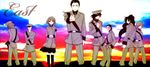  6+boys beard date_masamune_(sengoku_basara) facial_hair fuuma_kotarou_(sengoku_basara) hat highres houjou_ujimasa_(sengoku_basara) katakura_kojuurou maeda_keiji military military_uniform multiple_boys mustache peaked_cap saika_magoichi_(sengoku_basara) scar sengoku_basara skirt thighhighs tokugawa_ieyasu_(sengoku_basara) tsuruhime uniform yoimosezu 