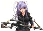  animal_ears bad_id bad_pixiv_id bunny_ears dragunov_svd gun highres koh_(minagi_kou) long_hair purple_hair red_eyes reisen_udongein_inaba rifle smoking sniper_rifle solo touhou weapon 