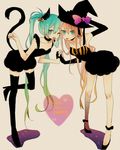  :p animal_ears aqua_eyes aqua_hair bad_id bad_pixiv_id black_dress cat_ears cat_tail dress elbow_gloves gloves hat hatsune_miku holding_hands long_hair megurine_luka multiple_girls nico_(pori_pori_pori) pink_hair smile tail thighhighs tongue tongue_out twintails very_long_hair vocaloid witch witch_hat zettai_ryouiki 