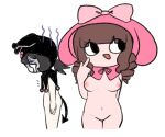 alternate_species animal_humanoid black_hair brown_hair drill_curls duo female flat_chested flat_colors hair hood human humanized humanoid kuromi lagomorph lagomorph_humanoid mammal mammal_humanoid my_melody onegai_my_melody pink_hood sanrio spade_tail tail touboutenshi