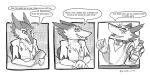 anthro clothed clothing dialogue doctor doctor&#039;s_coat ear_scar eye_scar facial_scar linhart_(golddrake) lizardillochips male medical_instrument neck_tuft paper prosthetic prosthetic_arm prosthetic_limb scar scientific_instrument sergal solo stethoscope talking_to_another talking_to_viewer text time_skip torn_ear tuft wide_grin wine_bottle