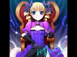  blonde_hair crossed_legs cup drill_hair drinking_glass gloves kantaka koihime_musou pillarboxed sitting solo sousou thighhighs throne twintails wine_glass 