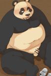 2024 anthro arufina_w balls bear belly big_belly black_body black_nose censored erection genitals giant_panda hi_res kemono male mammal moobs navel overweight overweight_male penis sitting small_penis solo white_body 