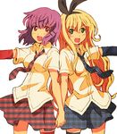  bow gig99 hair_bow holding_hands isurugi_mio mm! multiple_girls necktie open_mouth school_uniform smile yuuno_arashiko 