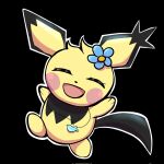 2024 accessory ambiguous_gender chibi eyes_closed feral flower flower_in_hair fur generation_2_pokemon hair hair_accessory happy hi_res jewelry necklace nintendo on_one_leg open_mouth pichu plant pokemon pokemon_(species) renv spiky-eared_pichu standing sticker_pack yellow_body yellow_fur