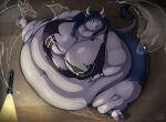  2023 anthro belly big_belly big_breasts big_butt biglovealicia bloated blue_hair bovid bovine breasts butt cattle cel_shading clothing damaged_clothing detailed_background expansion female fur ghost hair hi_res hooves huge_belly huge_breasts huge_butt huge_thighs lamp lantern mammal morbidly_obese morbidly_obese_female obese obese_female overweight overweight_female shaded signature solo spirit tail tail_tuft thick_thighs torn_clothing tuft unguligrade weight_gain white_body white_fur 
