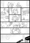  bow cirno closed_eyes comic confetti daiyousei doujinshi flandre_scarlet food greyscale hair_bow hat monochrome multiple_girls open_mouth party poverty rumia side_ponytail smile touhou translated uni_mate wings 
