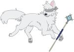 2018 alpha_channel ambiguous_gender black_nose blindfold canid canine circle_eyebrows claws covered_eyes digital_drawing_(artwork) digital_media_(artwork) eyebrows feral flat_colors full-length_portrait fur grey_blindfold grey_pawpads head_tuft jaspering mammal pawpads pink_inner_ear portrait simple_background snout solo staff tail transparent_background tuft whisker_spots white_body white_fur