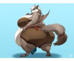  2024 anthro bat belly big_belly big_breasts big_butt biglovealicia blue_eyes blush breasts butt canid canine cel_shading cirrus_(nissandriver217) clothed clothing digitigrade female fully_clothed hair hand_on_butt hi_res huge_belly huge_breasts huge_butt huge_thighs hybrid mammal membrane_(anatomy) membranous_wings overweight overweight_female shaded signature simple_background solo tail thick_arms thick_thighs white_hair wings 