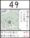  border building directional_arrow house lowres monochrome no_humans number sign spot_color star text_focus touhou translated tree uni_mate 