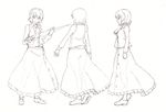  ascot bangs breasts character_sheet closed_umbrella dress_shirt from_behind greyscale h-new hips kazami_yuuka legs loafers looking_at_viewer medium_breasts monochrome multiple_views profile see-through shirt shoes simple_background skirt smile touhou turnaround umbrella vest white_background 