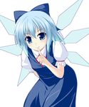  amicis blue_eyes blue_hair cirno finger_to_mouth smile solo touhou wings 