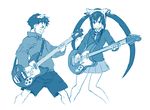  1girl animal_ears bass_guitar cat_ears crossover drawfag flcl guitar instrument k-on! long_hair monochrome nakano_azusa nandaba_naota shorts skirt 