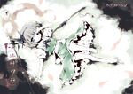  barefoot blue_eyes grey_hair hitodama katana konpaku_youmu konpaku_youmu_(ghost) lying navel petenshi_(dr._vermilion) solo sword touhou weapon 